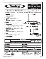 Предварительный просмотр 1 страницы Air King RANGE HOODS IBIZA SERIES Specifications