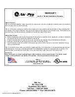 Preview for 8 page of Air-Pro 06E Series Installation Instructions & Use & Care Manual