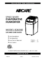 Preview for 1 page of Aircare 826000 Use And Care Manual