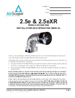 Предварительный просмотр 1 страницы AirScape 2.5E User'S Installation And Operation Manual