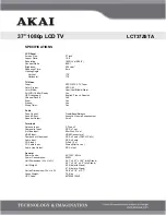 Preview for 2 page of Akai LCT37Z6TA Specification Sheet