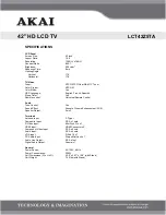 Preview for 2 page of Akai LCT42Z5TA Specification Sheet