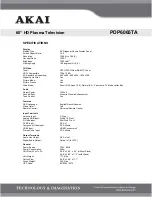 Preview for 2 page of Akai PDP6065TA Specifications