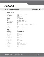 Preview for 2 page of Akai PDP6065TAC Specifications