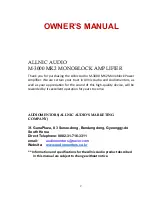 Preview for 2 page of ALLNIC AUDIO M-3000 MK2 Owner'S Manual