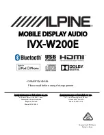 Alpine IVX-W200E Owner'S Manual preview