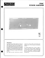 Altec Lansing 1594C POWER AMPLIFIER Operating Instructions Manual предпросмотр