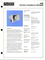 Preview for 1 page of Altec Lansing 168B PAGING HORN Manual