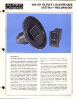 Preview for 1 page of Altec Lansing 604-8H DUPLEX SPEAKER Manual