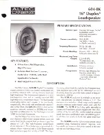 Altec Lansing 604-8K DUPLEX SPEAKER Manual preview