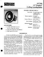 Preview for 1 page of Altec Lansing 617-8A CEILING SPEAKER Manual