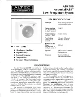 Altec Lansing AB4500 LF SPEAKER SYSTEM Manual preview