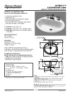 Предварительный просмотр 1 страницы American Standard Affinity Countertop Sink 3420.001 Specification Sheet