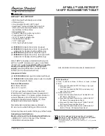 Предварительный просмотр 1 страницы American Standard Afwall ADA Retrofit 1.6 GPF Flushometer Toilet 3355.160 Specification Sheet