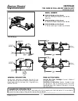 American Standard Heritage Two-Handle Wall-Mount Sink Faucet 7292.252 Specification Sheet предпросмотр