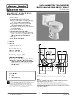 American Standard High Hamilton Elongated Space-saving One-Piece Toilet 2096.333 Specification Sheet предпросмотр