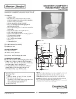 American Standard Oakmont Champion 4 Round Front Toilet 2627.014 Specification Sheet предпросмотр