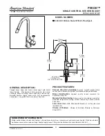 American Standard Pekoe Single Control Kitchen Faucet 4332.001 Specification Sheet предпросмотр