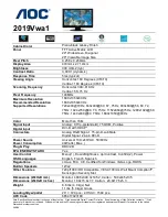 Preview for 1 page of AOC 2019Vwa1 Specification Sheet