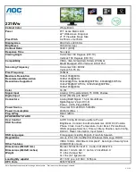 Preview for 1 page of AOC 2216Vw Specifications