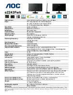 AOC E2243FWK Specifications preview