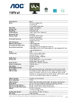 Preview for 1 page of AOC Flat Panel Monitor 197Va1 Specifications