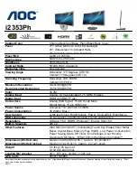 Preview for 1 page of AOC i2353Ph Dimensions