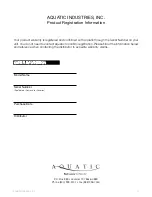 Preview for 3 page of Aquatic INFINITY 1 Owner'S Manual & Installation Manual