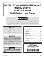 Preview for 1 page of Armstrong Air Conditioning 4SHP16LT Series Installation And Maintenance Instructions Manual