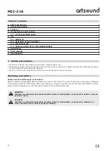 Preview for 2 page of Artsound MIC-216 Operating Manual