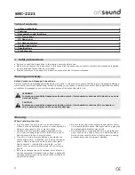 Preview for 2 page of Artsound SRC-2221 Operating Manual