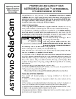 Preview for 1 page of ASTROVID SolarCam VIDEO CAMERA Use And Care Manual