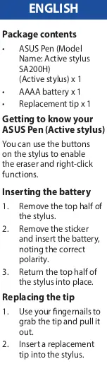 Предварительный просмотр 4 страницы Asus Active Stylus SA200H User Manual