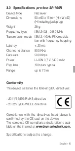 Preview for 15 page of AUDIOropa pro:ton SP-100R User Manual