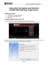 Preview for 1 page of Autek Ikey 820 Instruction For Update And Activate