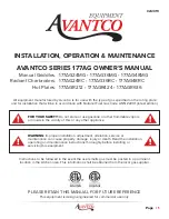 Preview for 1 page of Avantco 177AG series Installation Operation & Maintenance