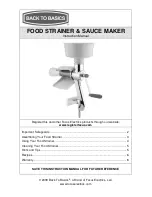 Предварительный просмотр 1 страницы Back to Basics Food Strainer & Sauce Maker Instruction Manual