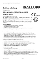 Preview for 4 page of Balluff BBES M18MF2-PSC80F-BV02-EXD User Manual