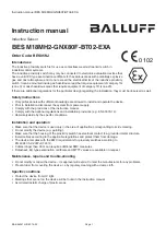 Preview for 8 page of Balluff BES M18MH2-GNX80F-BT02-EXA User Manual