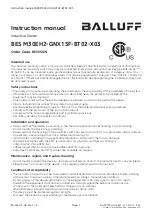 Preview for 2 page of Balluff BES M30EH2-GNX15F-BT02-X03 User Manual