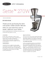 Preview for 1 page of Baratza SETTE 270W Manual