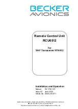 Предварительный просмотр 1 страницы Becker RCU6512 Installation And Operation Manual