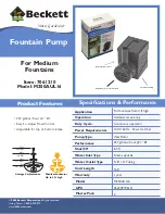 Preview for 1 page of Beckett Fountain Pump M250AUL16 Specifications