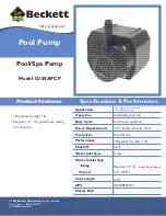 Beckett Pool/Spa Pump G150APCP Specification Sheet предпросмотр