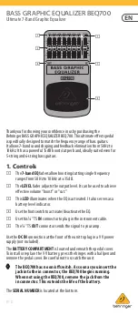 Behringer BASS GRAPHIC EQUALIZER BEQ700 Manual предпросмотр