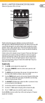 Preview for 1 page of Behringer BASS LIMITER ENHANCER BLE400 Manual