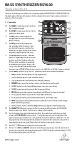 Behringer BASS SYNTHESIZER BSY600 Manual предпросмотр