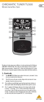 Behringer CHROMATIC TUNER TU300 Manual preview