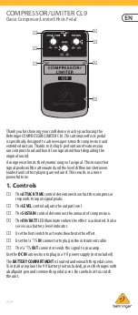 Behringer COMPRESSOR/LIMITER CL9 Manual preview