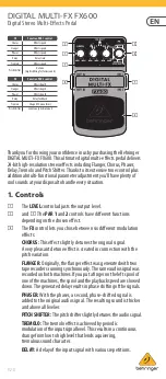 Preview for 1 page of Behringer Digital Multi-FX FX600 Manual